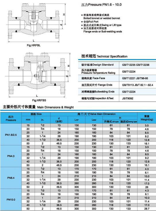 鍛鋼止回閥外形及重量圖2